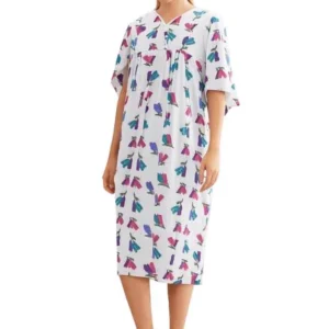 MATERNITY FLORAL RED/GREEN/BLUE PRINTED PATIENT GOWN